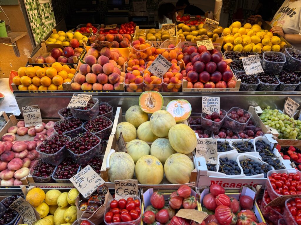 A fruit stall at a market in Florence