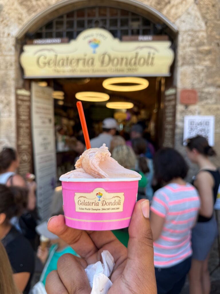 A Dondoli gelato cup in San Gimignano.