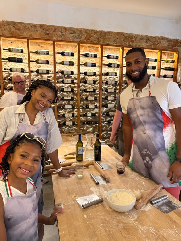 A family at a market counter in Florence